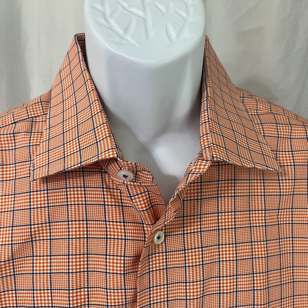 👔 Robert Talbott Estate Men’s Dress Shirt Orange Blue White Trim Fit 18.5 XXL